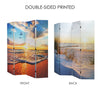 Double-Sided Baltic Sea Beach Sunrise Canvas Room Divider, 4 Panels, 70" H x 63" L